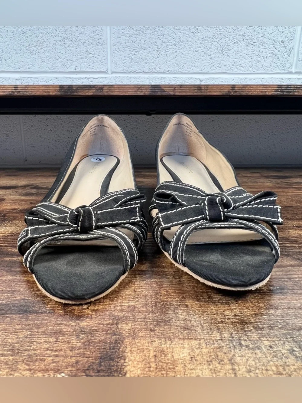 Liz Claiborne Melody‎ Cork Wedge Heel Open Bow Toe Sandals Black Women's 9.5